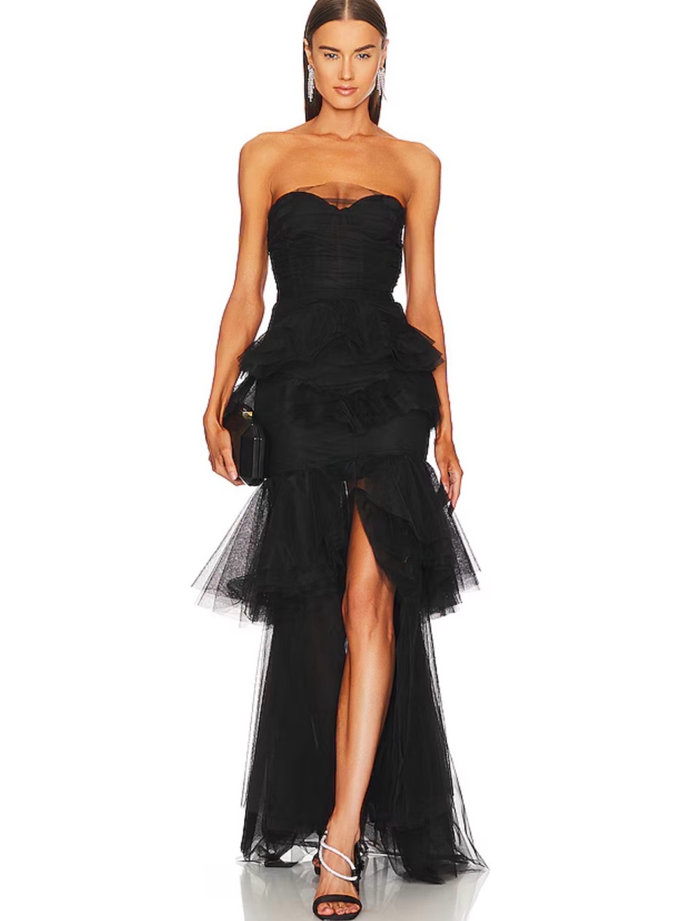 REVOLVE Strapless Black Tulle Peplum High-Low Gown